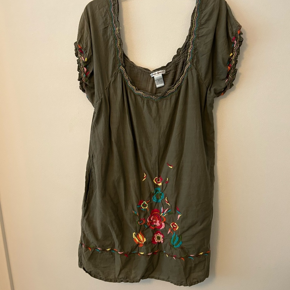 Embroidered Olive Green Women's Dress